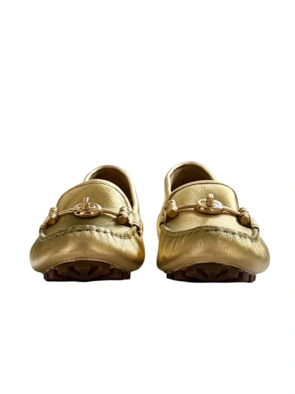 Coach Metallica Gold Tumbled Leather TurnLock Arlene Driving Loafers Size 7.5